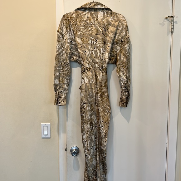 Satin Finish MIDI Shirt Dress ,Long Sleeve, Button Front, 100% Polyester - Picture 5 of 7